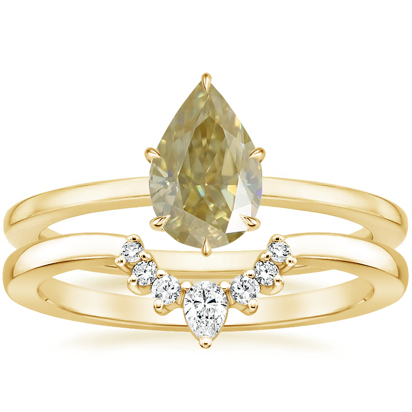 18K Yellow Gold Lumiere Diamond Ring with Lunette Diamond Ring