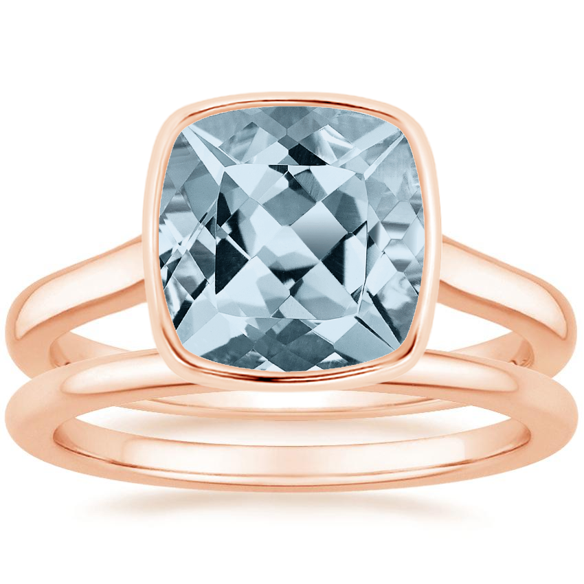 14K Rose Gold Luna Ring with Petite Comfort Fit Wedding Ring