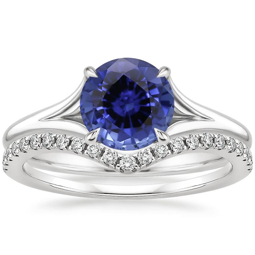 18KW Sapphire Reverie Ring with Flair Diamond Ring (1/6 ct. tw.), top view