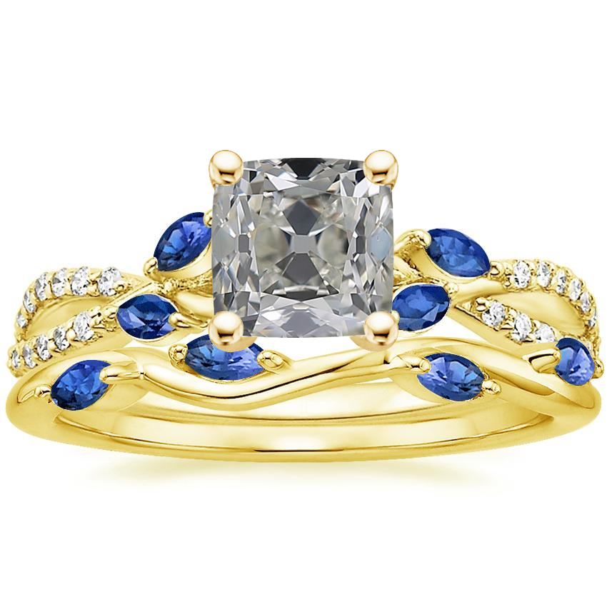 18K Yellow Gold Luxe Willow Sapphire and Diamond Ring (1/8 ct. tw.) with Winding Willow Sapphire Ring