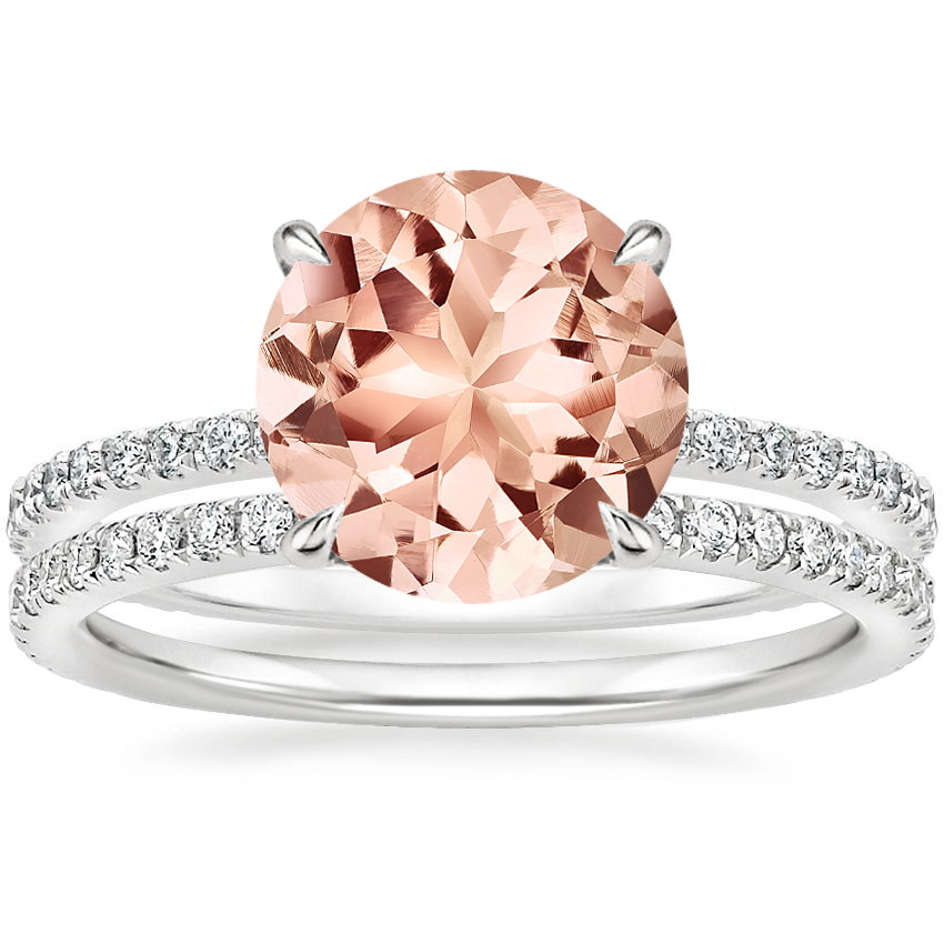 18KW Morganite Demi Diamond Ring with Luxe Ballad Diamond Ring, top view