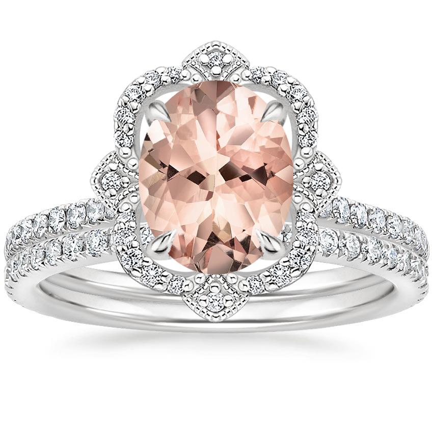 PT Morganite Reina Diamond Ring with Luxe Ballad Diamond Ring (1/4 ct. tw.), top view