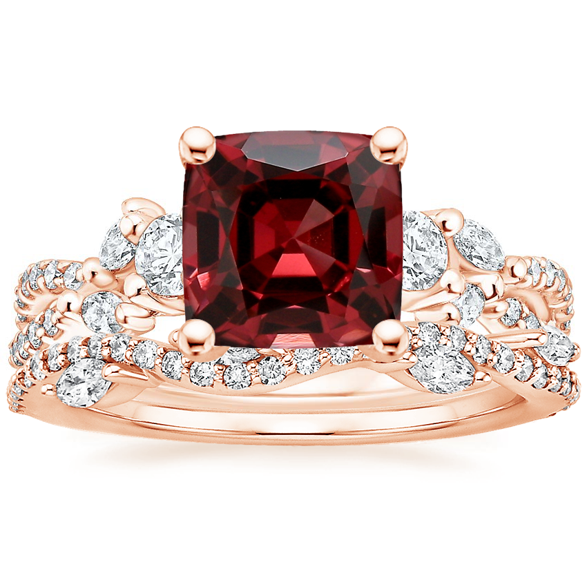 14K Rose Gold Three Stone Luxe Willow Diamond Ring with Luxe Winding Willow Diamond Ring