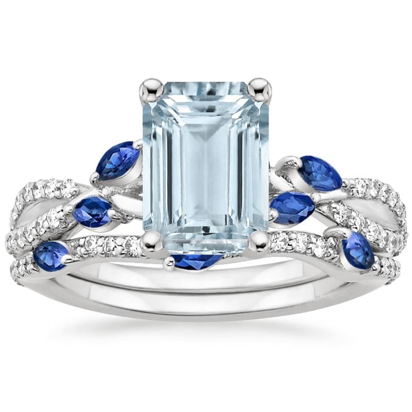 PT Aquamarine Luxe Willow Sapphire and Diamond Bridal Set (1/4 ct. tw.), top view