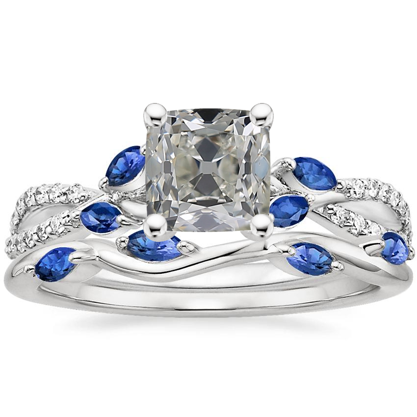 18K White Gold Luxe Willow Sapphire and Diamond Ring (1/8 ct. tw.) with Winding Willow Sapphire Ring
