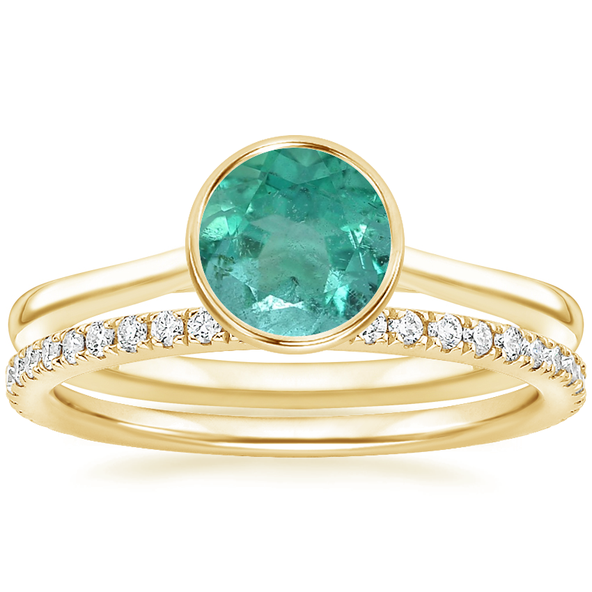 14K Yellow Gold Petite Luna Bezel Ring with Luxe Ballad Diamond Ring (1/4 ct. tw.)