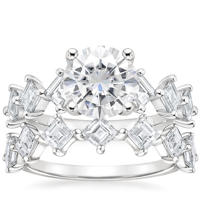 18KW Moissanite Plaza Diamond Bridal Set, top view