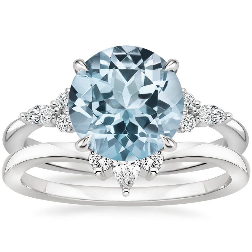 18KW Aquamarine Nadia Diamond Bridal Set, top view