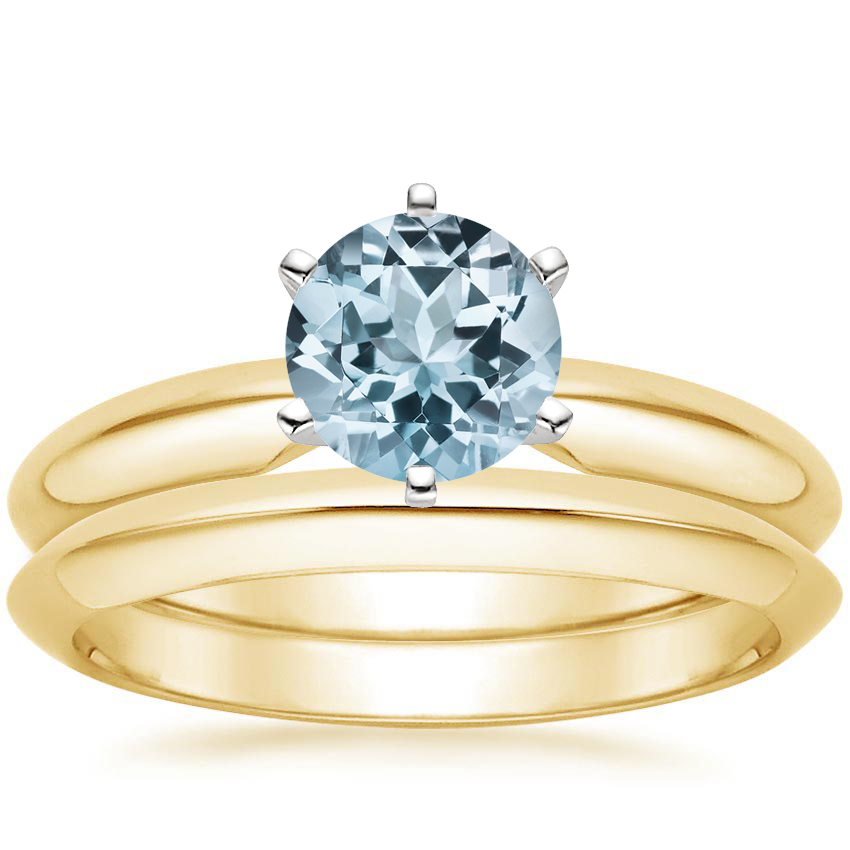 18KY Aquamarine Six-Prong Classic Bridal Set, top view