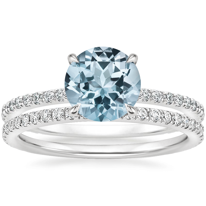 18KW Aquamarine Demi Diamond Ring with Luxe Ballad Diamond Ring, top view