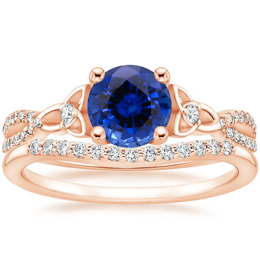 14K Rose Gold Luxe Entwined Celtic Love Knot Diamond Ring with Petite Curved Diamond Ring (1/10 ct. tw.)