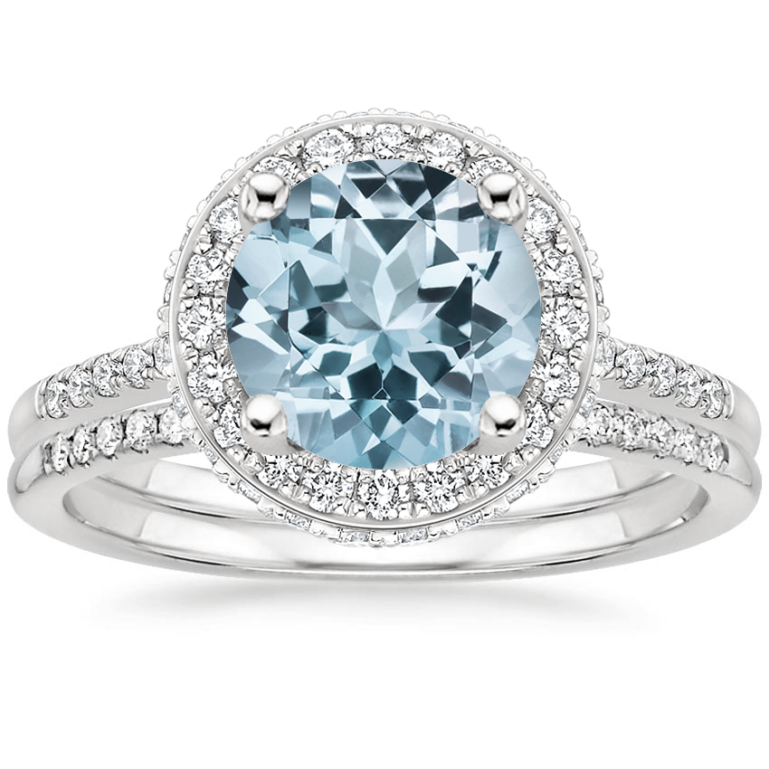 18KW Aquamarine Audra Diamond Ring with Whisper Diamond Ring (1/10 ct. tw.), top view