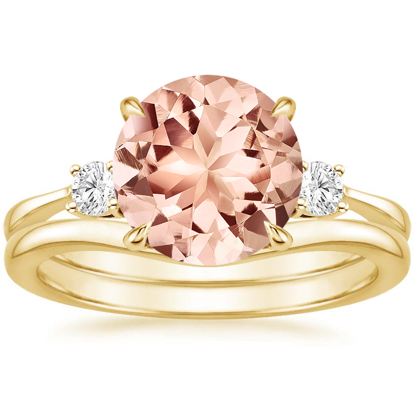 18KY Morganite Selene Diamond Ring (1/10 ct. tw.) with Petite Curved Wedding Ring, top view