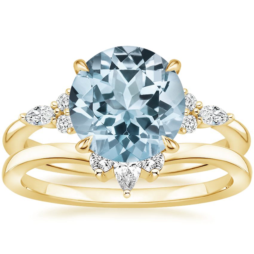 18KY Aquamarine Nadia Diamond Bridal Set, top view