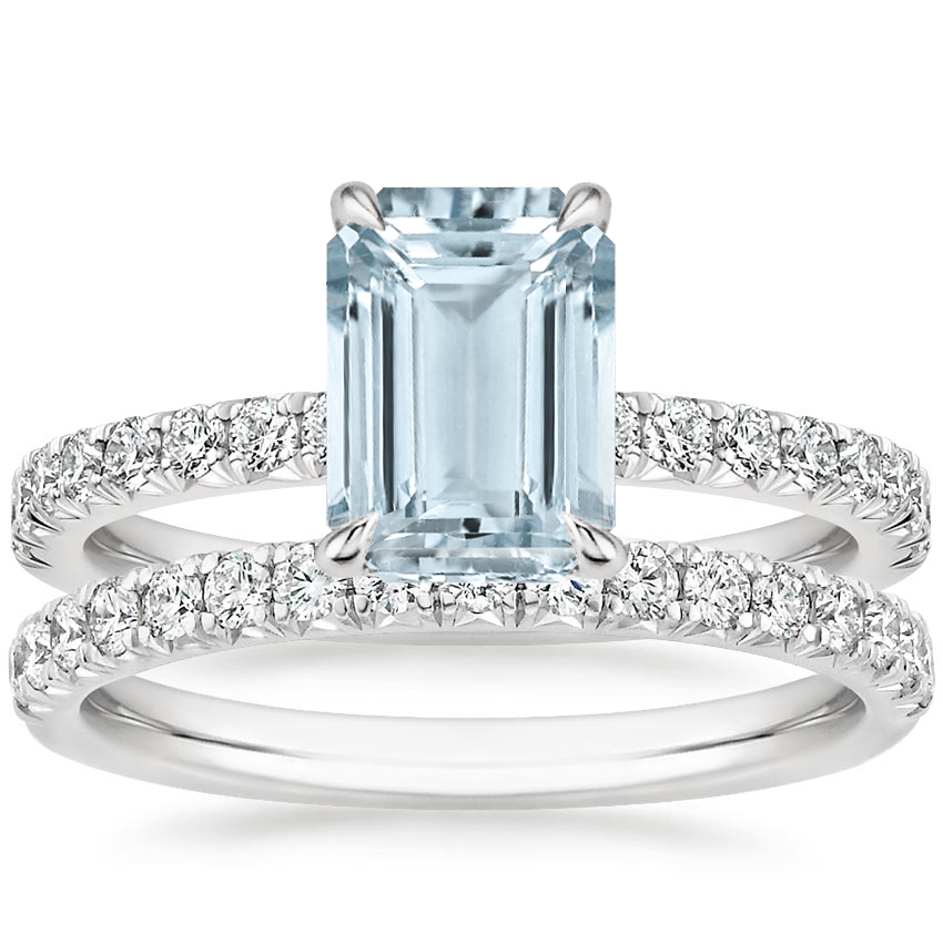 18KW Aquamarine Amelie Diamond Bridal Set, top view