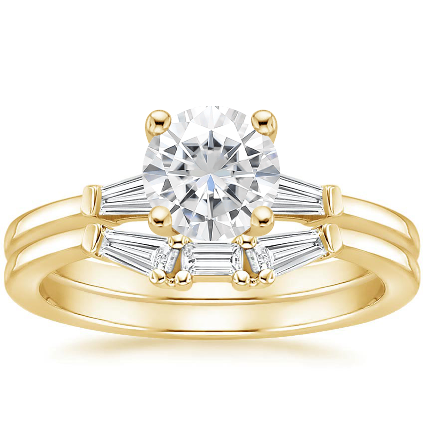 18KY Moissanite Tapered Baguette Diamond Bridal Set, top view