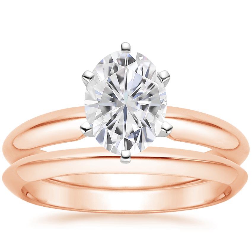 14KR Moissanite Six-Prong Classic Bridal Set, top view