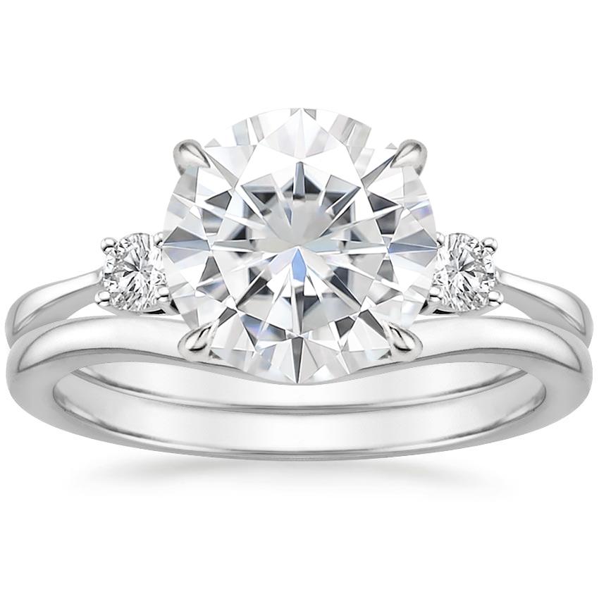PT Moissanite Selene Diamond Ring (1/10 ct. tw.) with Petite Curved Wedding Ring, top view