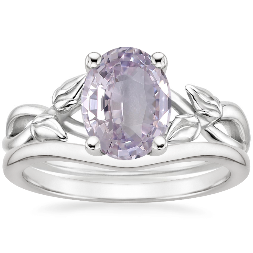 18K White Gold Budding Willow Ring with Petite Curved Wedding Ring