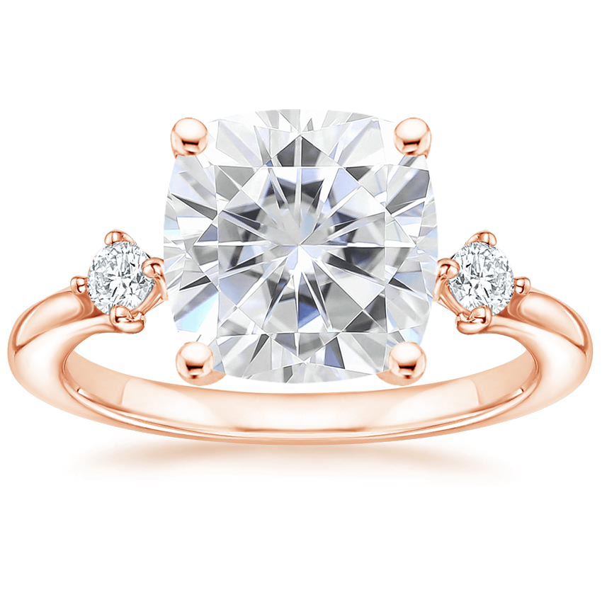 14K Rose Gold Floating Three Stone Diamond Ring, large top view