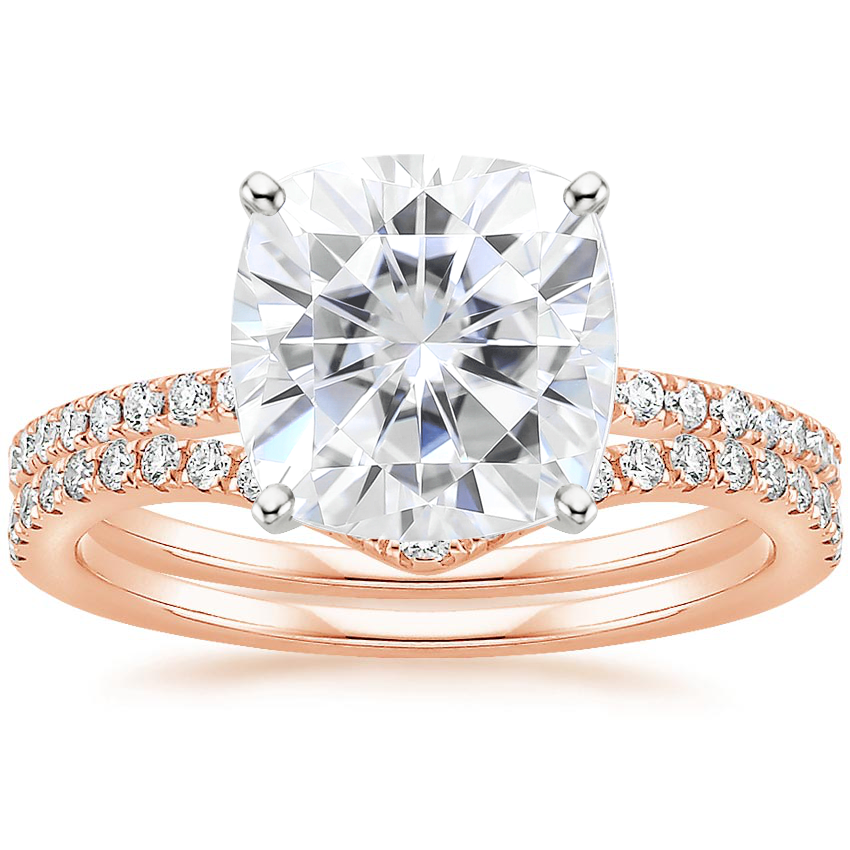 14KR Moissanite Ballad Diamond Ring (1/8 ct. tw.) with Flair Diamond Ring (1/6 ct. tw.), top view