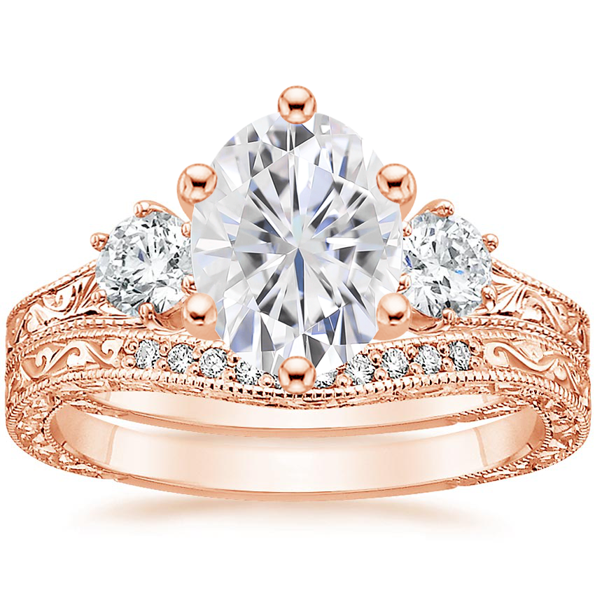 14KR Moissanite Three Stone Hudson Bridal Set (1/3 ct. tw.), top view