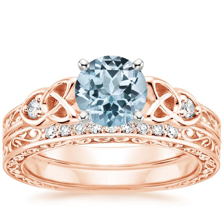 14KR Aquamarine Aberdeen Diamond Bridal Set, top view