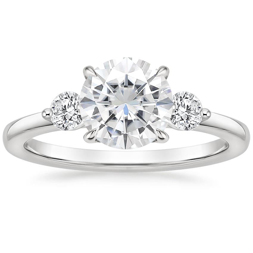 Moissanite Perfect Fit Three Stone Diamond Ring in 18K White Gold