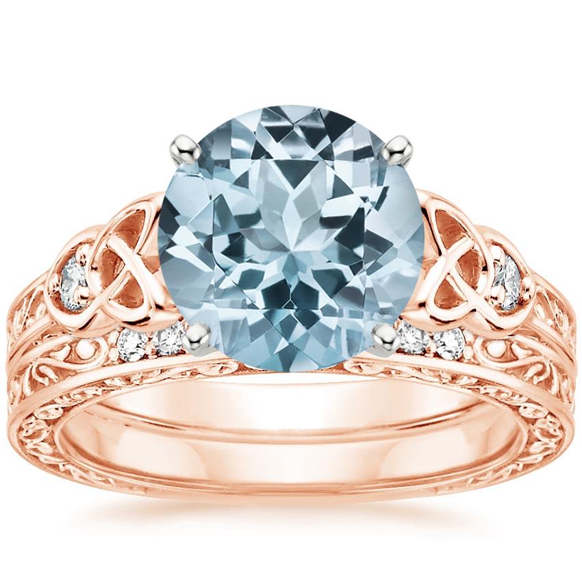 14KR Aquamarine Aberdeen Diamond Bridal Set, top view
