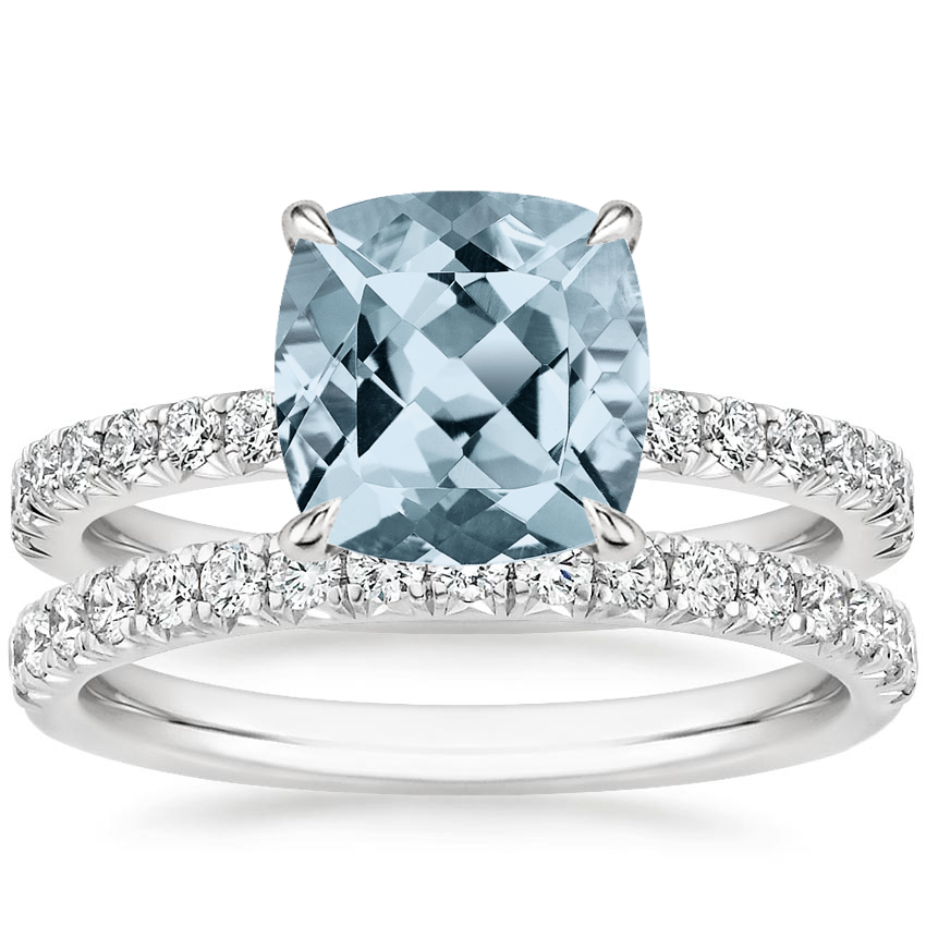 18KW Aquamarine Amelie Diamond Bridal Set, top view