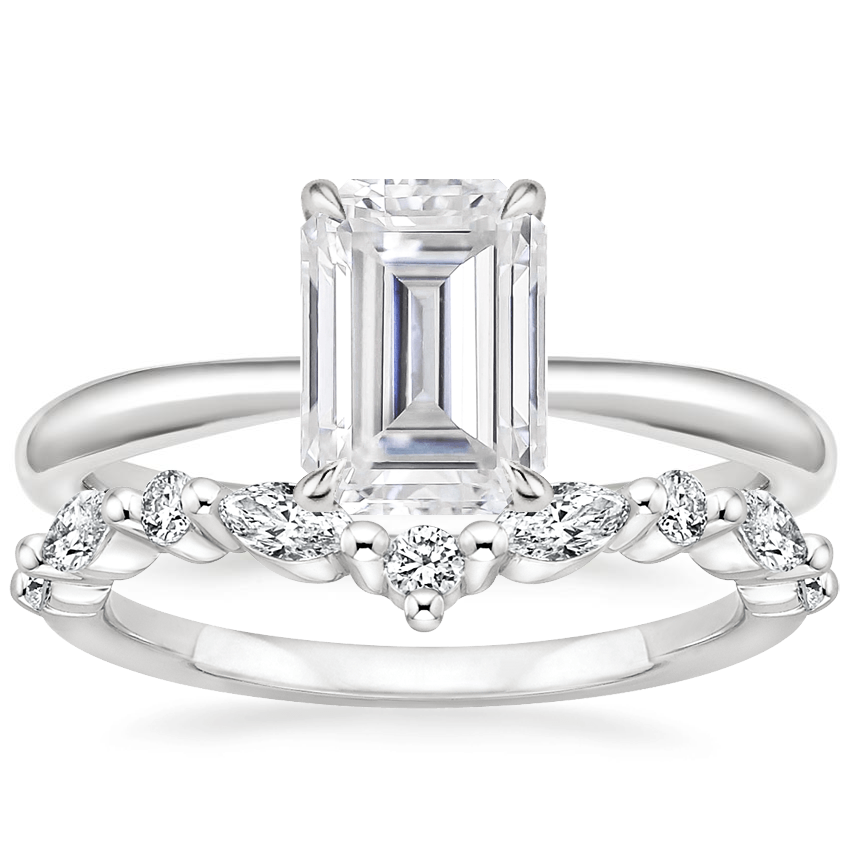18KW Moissanite Freesia Ring with Curved Versailles Diamond Ring, top view