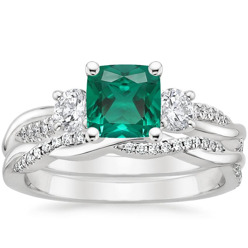 18K White Gold Three Stone Petite Twisted Vine Diamond Bridal Set (1/2 ct. tw.)