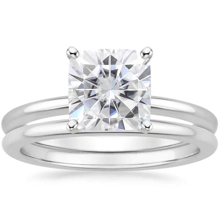 18KW Moissanite Four-Prong Petite Comfort Fit Bridal Set, top view