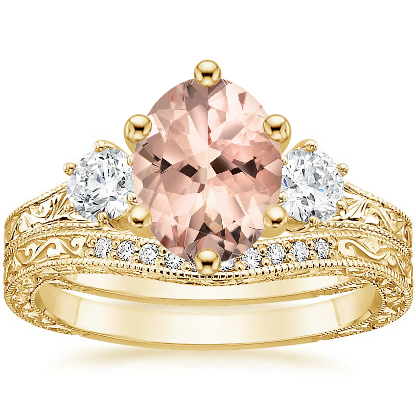 18KY Morganite Three Stone Hudson Bridal Set (1/3 ct. tw.), top view