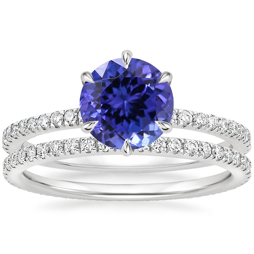 14K White Gold Six Prong Luxe Viviana Diamond Ring (1/3 ct. tw.) with Ballad Eternity Diamond Ring (1/3 ct. tw.)