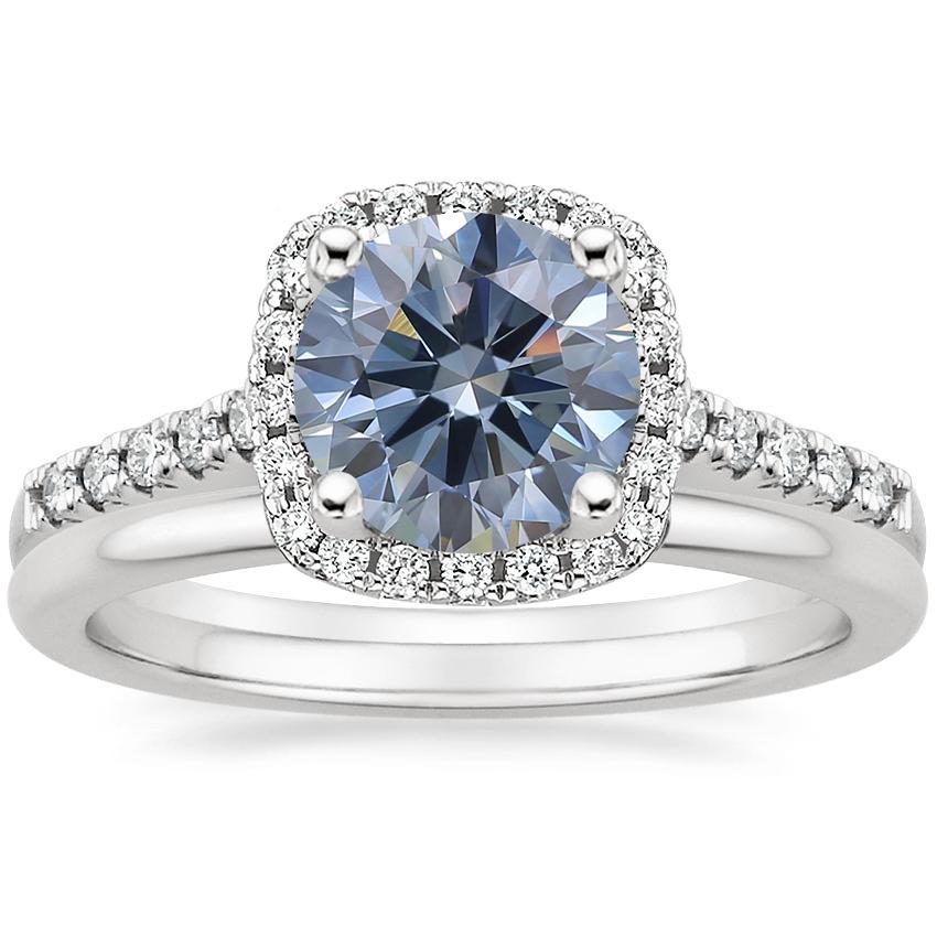18K White Gold Odessa Diamond Ring 1 4 ct. tw. with Petite Comfort Fit Wedding Ring