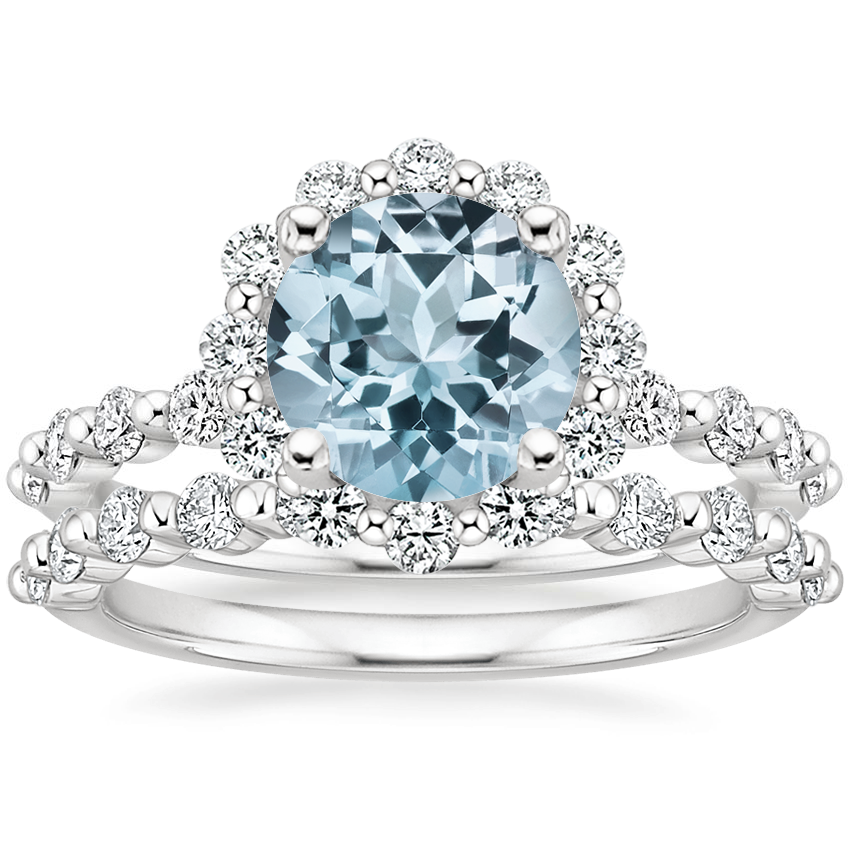 18KW Aquamarine Marseille Halo Diamond Bridal Set (3/4 ct. tw.), top view