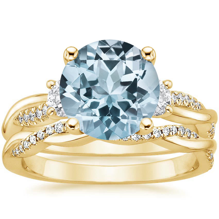 18KY Aquamarine Three Stone Petite Twisted Vine Diamond Bridal Set (1/2 ct. tw.), top view