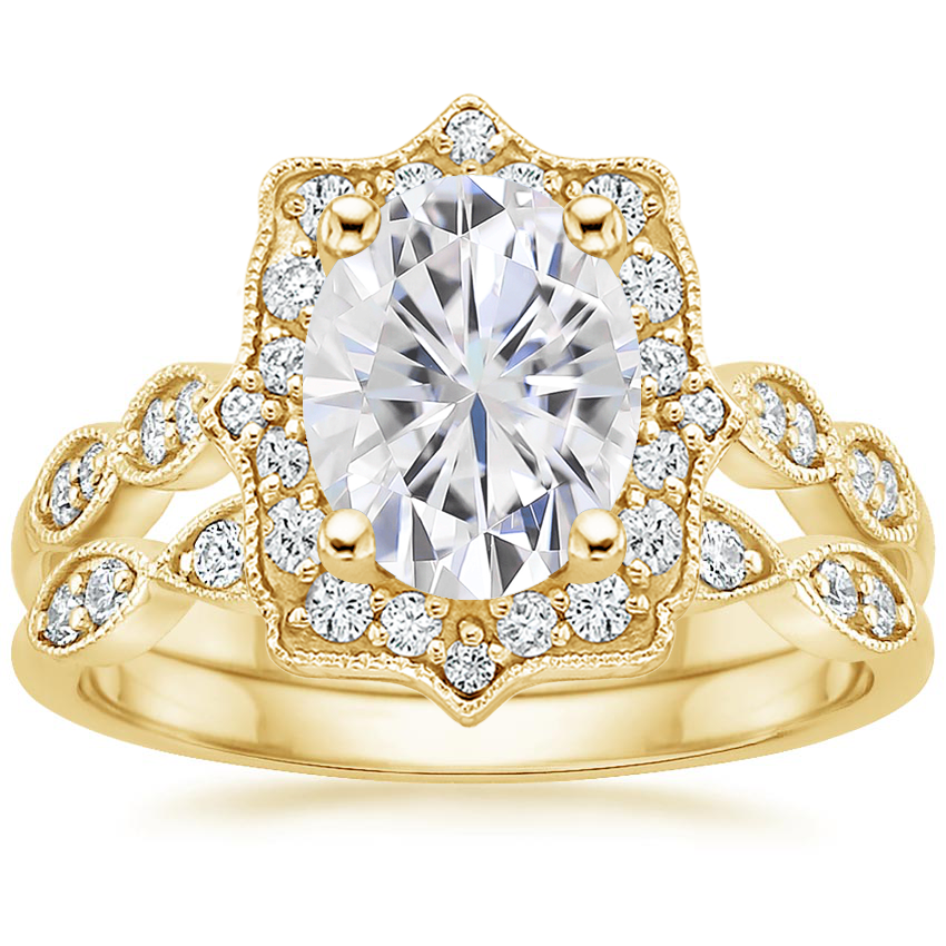 18KY Moissanite Cadenza Halo Diamond Bridal Set (1/4 ct. tw.), top view