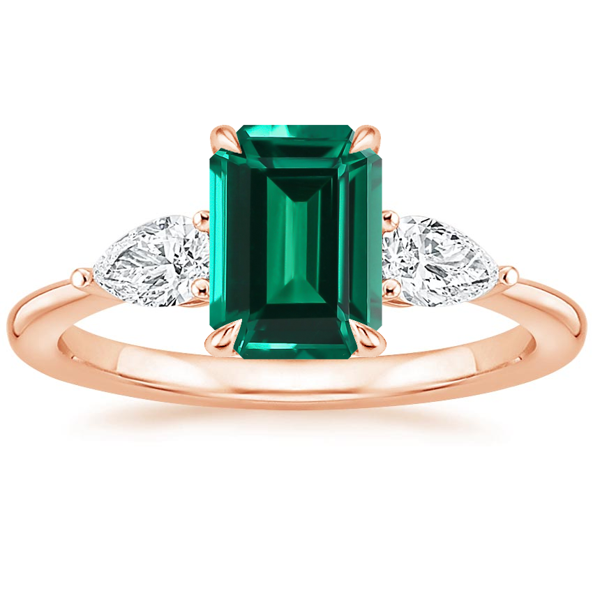 14K Rose Gold Opera Three Stone Diamond Ring, large top view