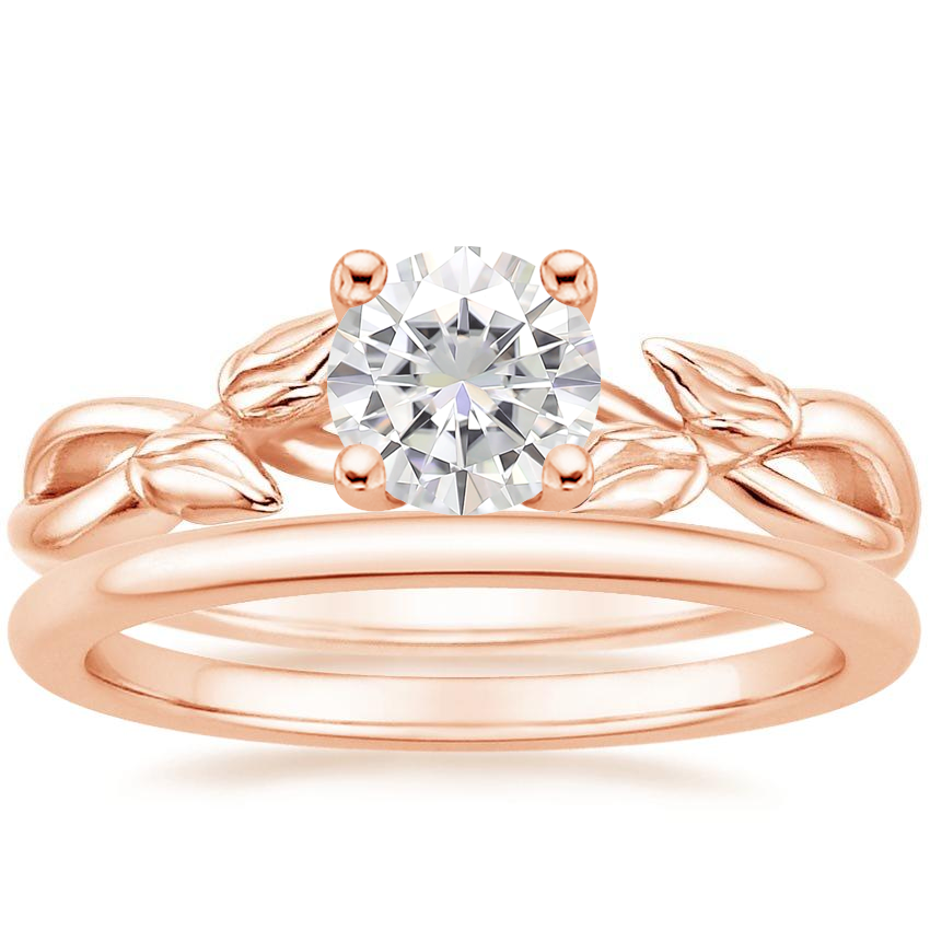 14K Rose Gold Budding Willow Ring with Petite Comfort Fit Wedding Ring