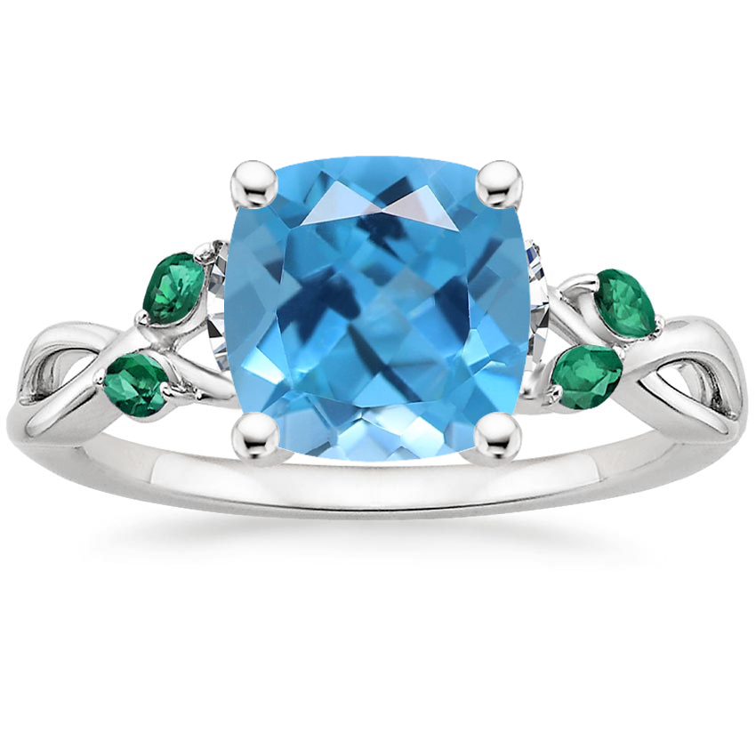 Platinum Willow Ring With Lab Emerald Accents, large top view