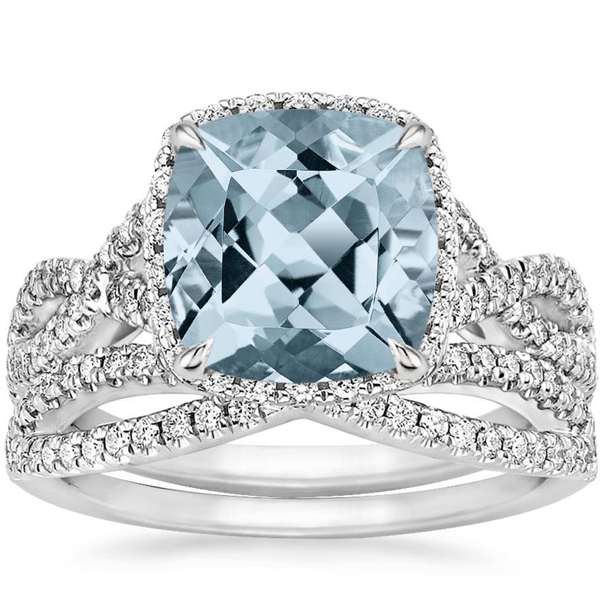 18KW Aquamarine Entwined Halo Diamond Bridal Set (1/2 ct. tw.), top view