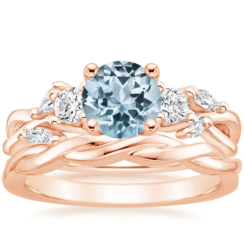 14K Rose Gold Three Stone Willow Diamond Ring (1/3 ct. tw.) with Twisted Vine Ring