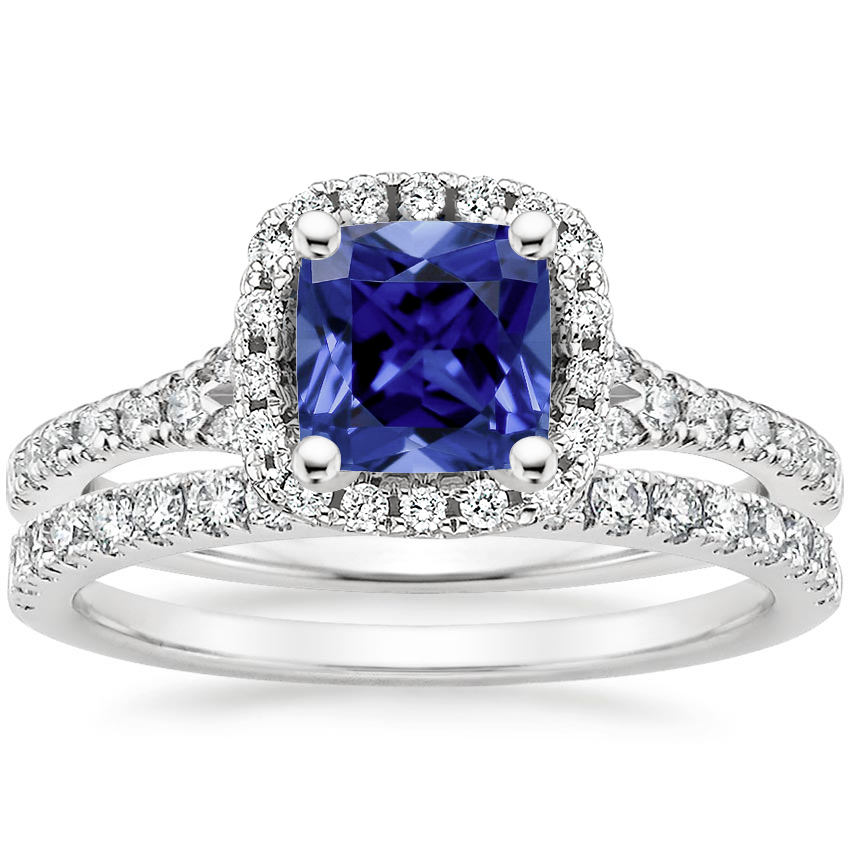 18KW Sapphire Joy Diamond Ring (1/3 ct. tw.) with Bliss Diamond Ring (1/5 ct. tw.), top view