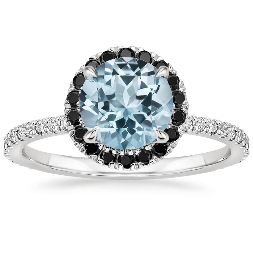 Aquamarine Waverly Diamond Ring with Black Diamond Accents in 18K White Gold