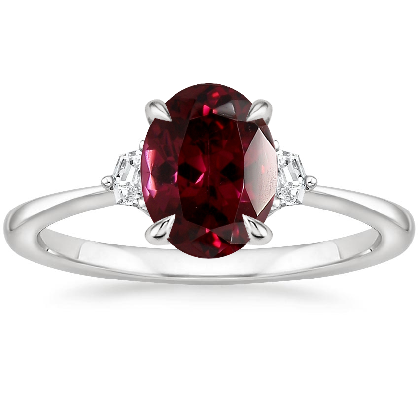 18K White Gold Shield Cut Three Stone Diamond Ring, large top view