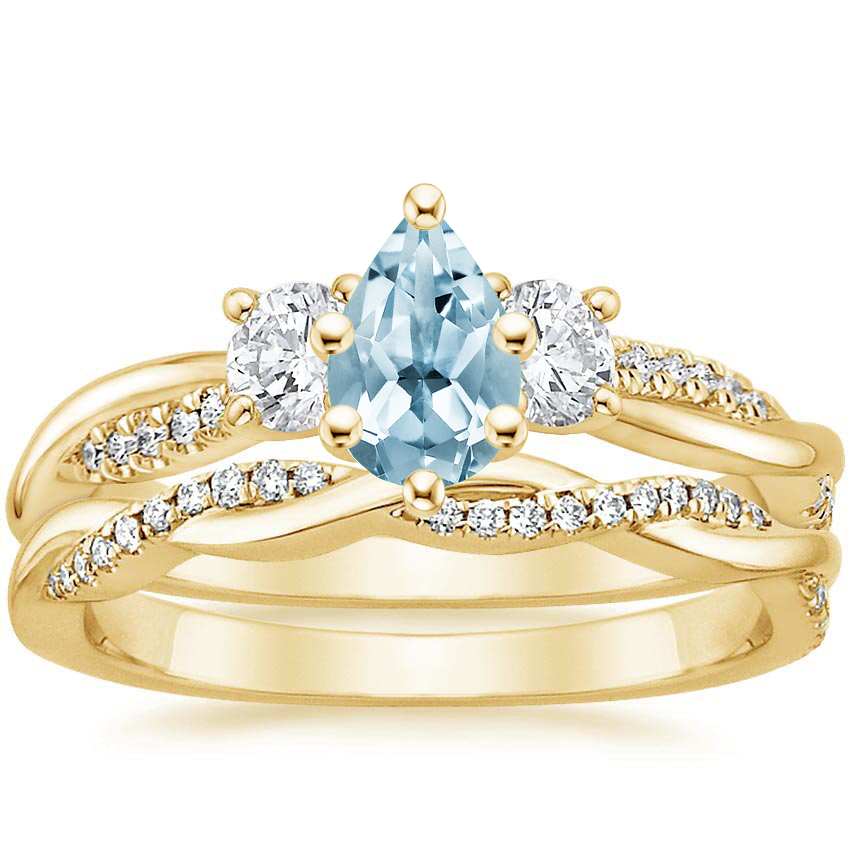 18KY Aquamarine Three Stone Petite Twisted Vine Diamond Bridal Set (1/2 ct. tw.), top view