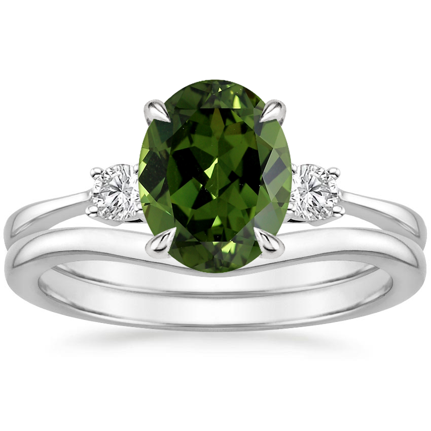 18K White Gold Selene Diamond Ring (1/10 ct. tw.) with Petite Curved Wedding Ring