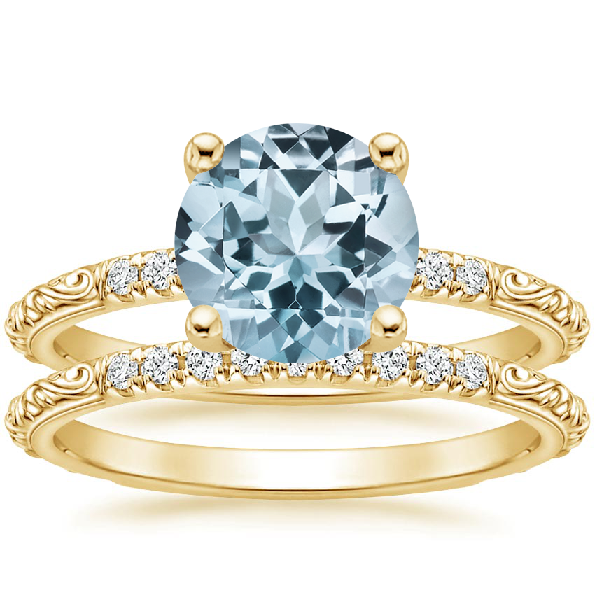 18KY Aquamarine Adeline Diamond Bridal Set, top view